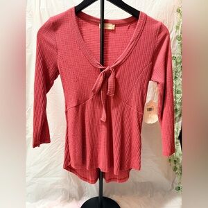 Altar'd State Ribbed Tie-Front Top in Pink